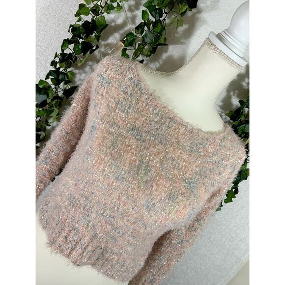 Decree Green Pink & Blue mixed fibers Cropped Shiny Coverup Sweater Sz XS - Picture 2 of 9